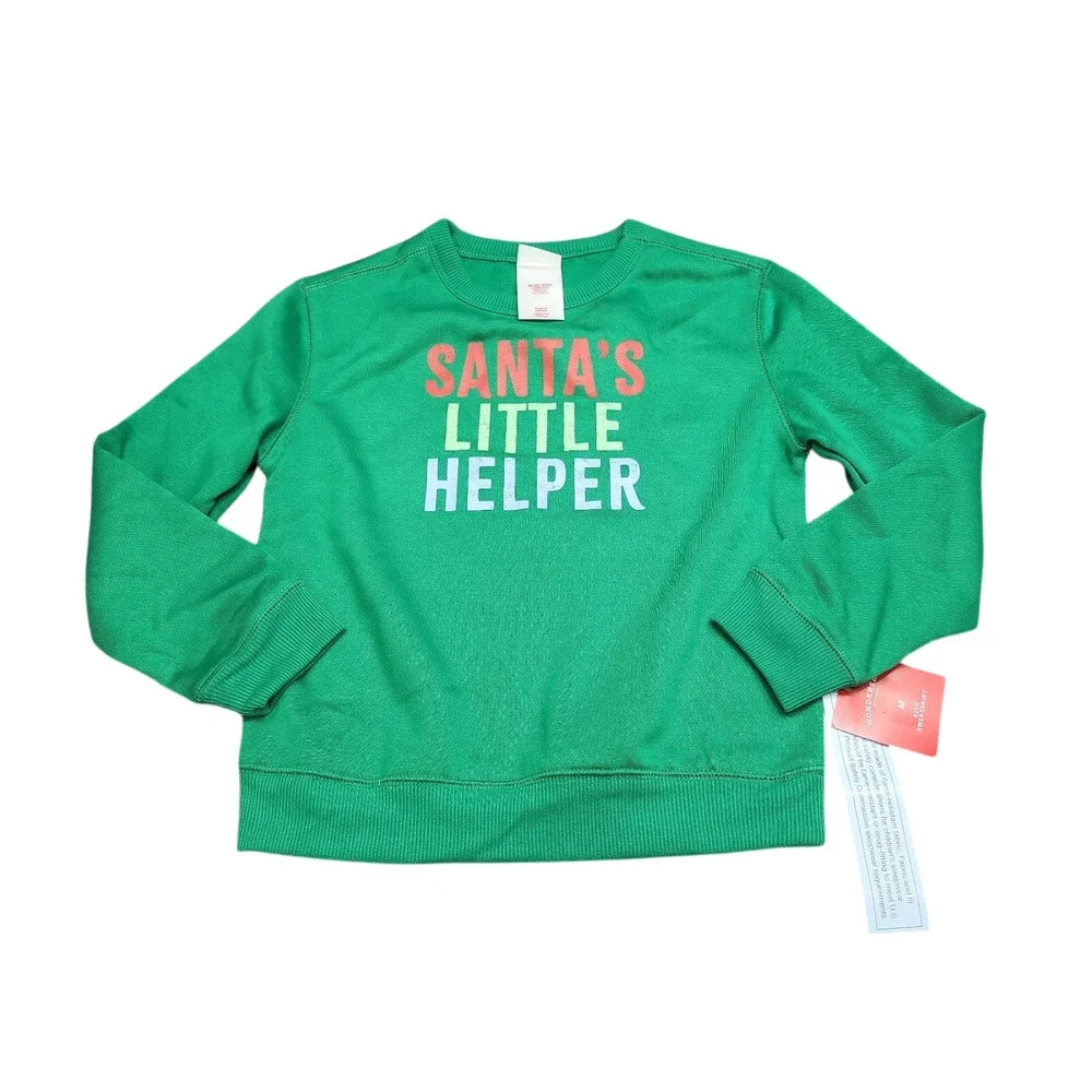 Kids' Santa's Little Helper Pajama Sweatshirt - Wondershop Green Size Medium 8